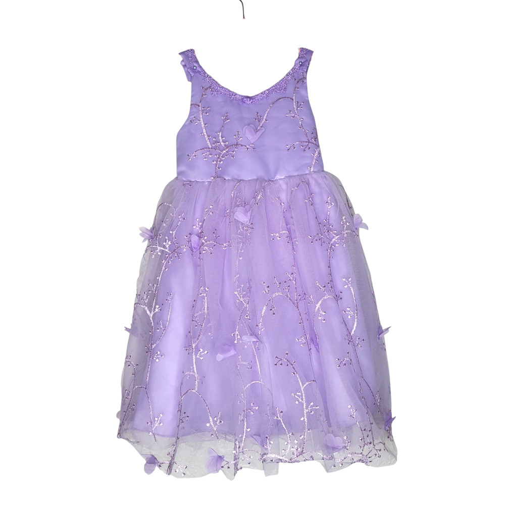 Girls Butterfly Fairy Dress Sz 4 Costume Purple Embroidered Floral Tulle Ribbon